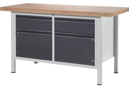 RAU | Werkbank | Gestellbauweise | 2 Schubladen | 2 Türen | Plattenbreite 1500 mm | anthrazit-metallic