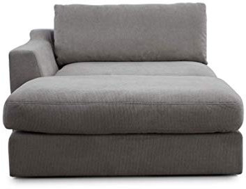 CAVADORE Sofa-Modul Fiona Longchair mit Armteil links / XXL-Recamiere passend zur Couchgarnitur Fiona / 139 x 90 x 199 / Webstoff silbergrau