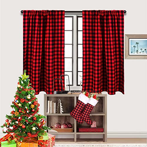 LGHSPOM Buffalo Karierte Vorhänge Buffalo Plaid Vorhänge Verdunkelungsvorhänge Bauernhaus Landhaus Vorhänge für Wohnzimmer, 91,4 x 91,4 cm, 2 Stück (Schwarz / Rot)