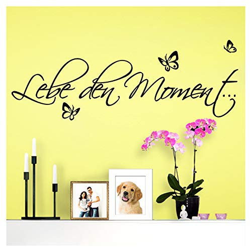 Wandaro Wandsticker Spruch Lebe den Moment | schwarz 80 x 28 cm | Wandaufkleber Flur Wandspruch Wohnzimmer Wandtattoo Aufkleber W3480