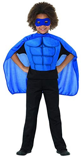 NET TOYS Superhelden-Umhang mit Maske & Brustpanzer - Blau L, 10-12 Jahre, 145-158 cm - Aufregendes Kinder-Outfit Comicfigur - Genau richtig für Kinder-Karneval & Kostümfest