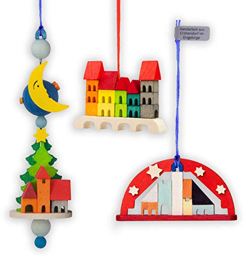 Graupner Holzminiaturen® | Baumbehang 'Weihnachtsdörfer' 3er Set aus Holz | Original Erzgebirgische Holzkunst® | Hochwertige Handarbeit | besondere Geschenkidee | Christbaumschmuck | Sammlerstück