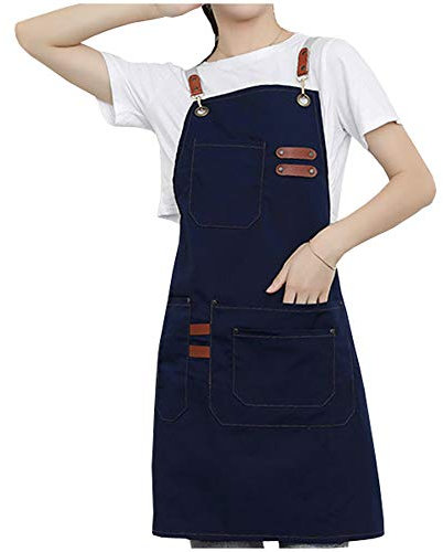 Watwass Dunkelblau Schürze für Kellnerin Bäckerei Restaurant Café Baumwolle Schürze Damen Grillen Kochen