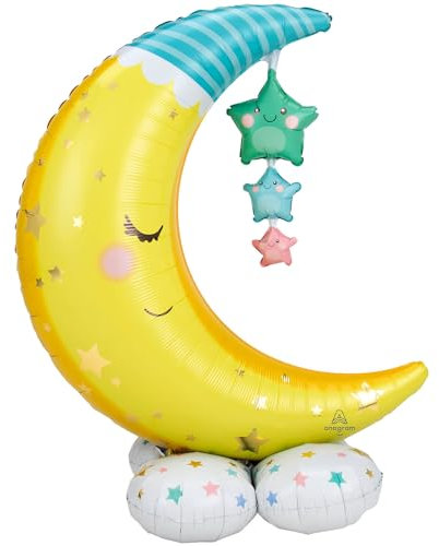 Amscan 4245911 - Folienballon Mond & Sterne, 101 x 139 cm, AirLoonz Ballon, Geburtstags Deko