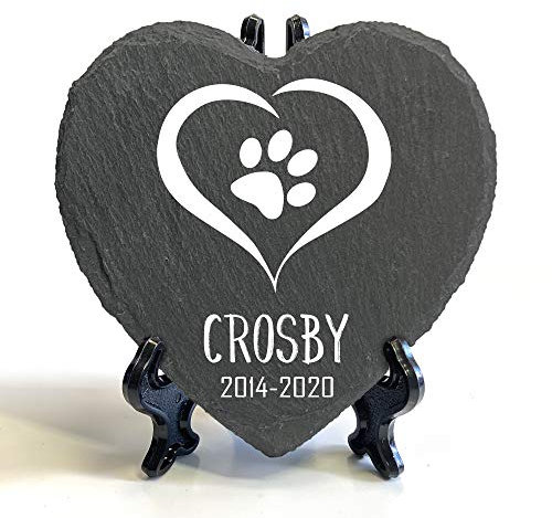 Individueller Personalisiert Herzform Tiergrabstein Schiefer Gedenkstein + Ständer für Hund, Katze und andere Haustiere Tiere - Größe | 10 x 10 cm | - Herz
