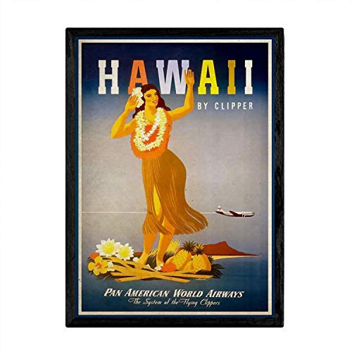 Nacnic Poster Mädchen Weinlesehawaiische. Blätter für Interieur mit klassischen und antiken Werbebildern zu dekorieren. Gemälde Retro-Dekor. A3