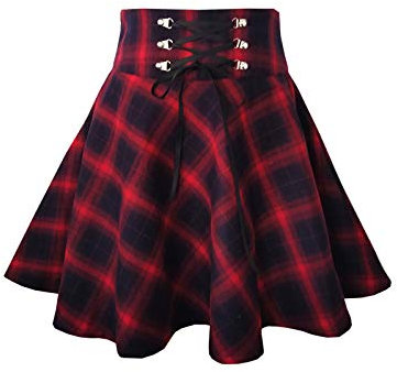 TONCHENGSD Damen Minirock Gothic Punk Plaid Plissee Hohe Taille Kurz A-Linie Flare, Rotes Karomuster, X-Groß