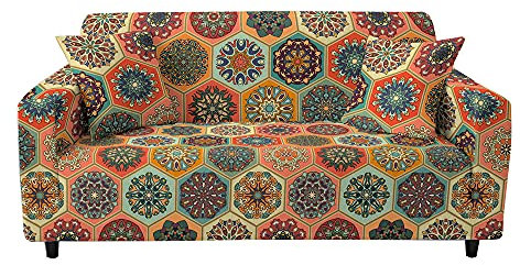 Surwin Elastisch Sofa Überwürfe 1 2 3 4 Sitzer, 3D Mandala Muster Sofabezug Stretch Schonbezug Universal Sofahusse für Armlehnen Sofa Abdeckung Couchbezug (Buntes Polygon,2 Sitzer (145-185cm))