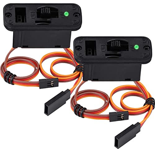 Xiatiaosann RC Schalter JR Stecker Heavy Duty RC Schalter Modellbau, 2 Stück JR On Off Zubehör für Empfänger Servo, mit LED Grün