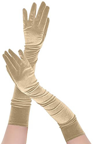 Memoryee Damen Sexy Lange Handschuhe Satin Ellenbogen Länge 21 Dehnbar 1920er Oper Hochzeit Abend Party Tanzhandschuhe und Fäustlinge Gold