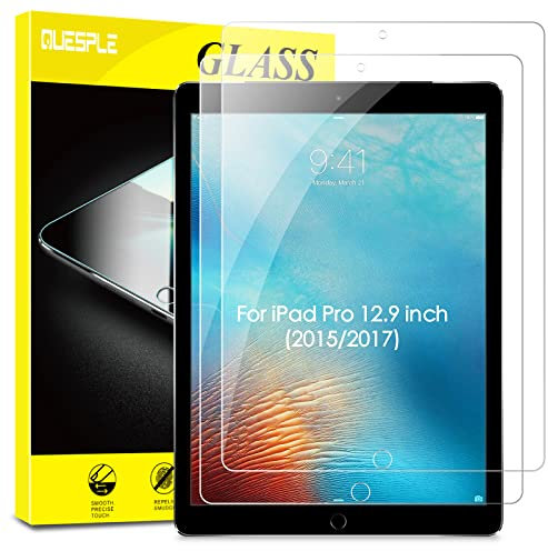 QUESPLE [2 Stück Panzerglas Schutzfolie für iPad Pro 12,9 Zoll 2015/2017 Model, 1st/2nd Generation, 9H Härte, Anti-Kratzer, Einfache Installation Gehärtetem Glas Displayschutz