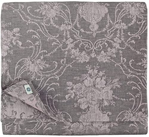 Linen & Cotton Jacquard Tischdecke Tischtuch Tischwäsche Roseus mit Damast Muster -100% Leinen, Rose/Grau (147 x 350 cm) Lang Festliche Rechteckige Home Küche Dekoration Gastronomie Geburtstag