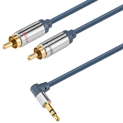HB-DIGITAL 1,5m Home-Cinema AUX Audio Kabel 3,5mm Klinken-Winkelstecker auf 2x Cinchstecker RCA Anschlusskabel für Heimkino HiFi HighEnd Stereo Kupfer CuZnNi vergoldete Kontakte Signalübertragung