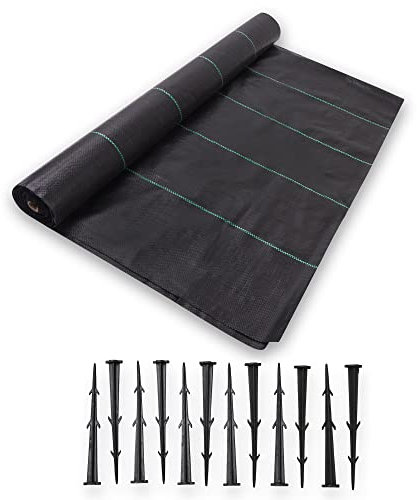 Brackit Extra breite Unkrautmembranrolle mit 12 Heringen – 2 m x 15 m 100 g/m² strapazierfähiges Unkrautvlies