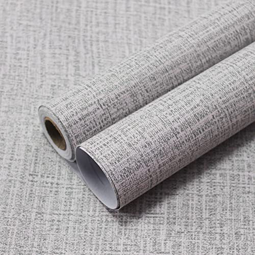 WAPANE Grasscloth Peel and Stick Wallpaper 15.7 x 393.7, Faux Linen Contact Paper for Cabinets/Countertops Removable, Textured Wall Paper Self Adhesive, Vinyl Fabric Wallpaper Waterproof, Light Gray