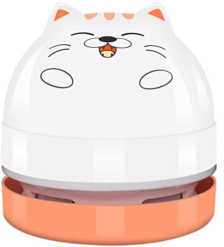 YUNYILAN Mini Desktop Vacuum Cleaner, Portable USB Vacuum Cleaner for Desk Mini Cute Cartoon Desktop Vacuum for Cleaning Eraser Crumbs, Dust, Crumbs, Computer, Keyboard and Car (White Orange)