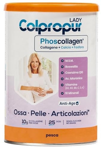 Colpropur Lady Gusto Pesca – Collagene Idrolizzato in Polvere da Bere - Peptidi di Collagene, Integratore per Ossa, Pelle e Articolazioni – 340g