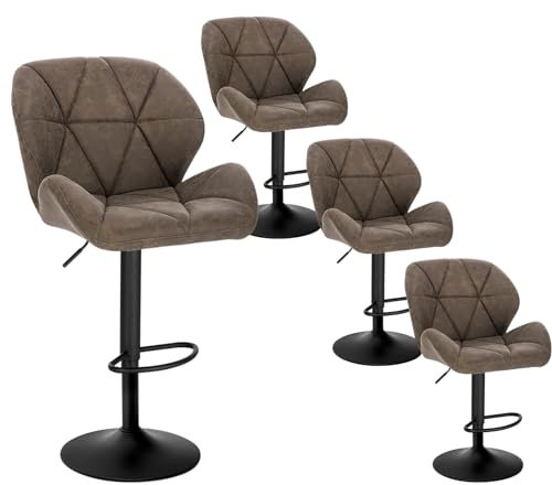 WOLTU Barhocker 4er Set Barstuhl Tresenhocker Bistrohocker Designer Hocker mit Rückenlehne, höhenverstellbar, drehbar, Kunstleder Stahl, Dunkelbraun BH287dbr-4