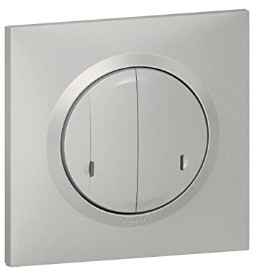 Legrand Interrupteur Double Connecté 2x250w avec Neutre Compatible Toute Charge - Dooxie with Netatmo Complet (Fixations, Support, Enjoliveur et Plaque) - Aluminium - 199258