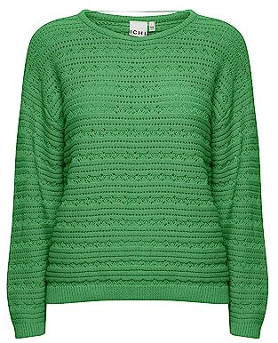 ICHI IHMARION LS4 Damen Strickpullover Feinstrick Pullover 100% Baumwolle Strickpullover mit Rundhalsausschnitt Regular-Fit, Größe:L, Farbe:Greenbriar (166127)