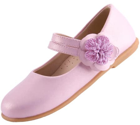 EIGHT KM Scarpe da Bambina Piccola Mary Jane Principessa da Sposa Ballerine EKM7063 Pelle Microfibra Fiore Camelia Brillante Rosa Taglia EU 27