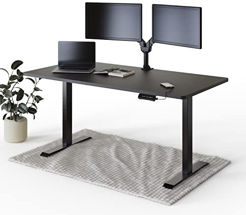 DESKSPACE PRO Elektrisch höhenverstellbarer Schreibtisch - 160x80cm Schwarze Tischplatte, Ergonomischer Stehpult mit Memory Funktion & Kollisionschutz, Schwarzes elektrisches Gestell mit Ladebuchse