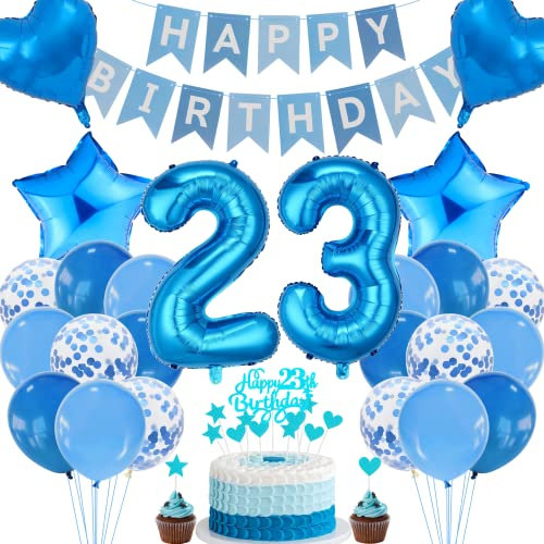 Cnrose 23. Geburtstag Dekoration, Blau Tortendeko 23 Jahre, Party Deko Blau, Tortendeko 23. Geburtstag Mann Frau