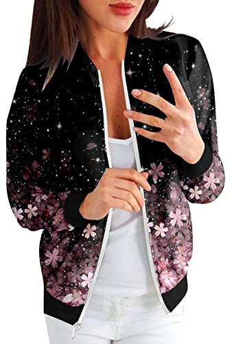 sutelang lurryly Vestes Imprimé Pour Femmes Chic Motard Blouson Printemps Été Léger Bomber Blouson Outwear Décontractées ZippéE LéGèRe Manteau Col Montant VêTements De Sport