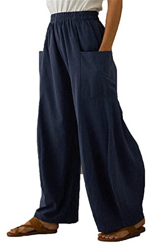 CRITOR Damen Mish Color COUTWOLLOUSER Ladies Loss FIT BEID BEISE PANZO Palazzo Post mit elastischer Taille