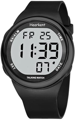 Hearkent Montre parlante Atomique pour malvoyants et Personnes âgées Montre parlante à Voix française pour aveugles avec Grand écran LCD (Noir)