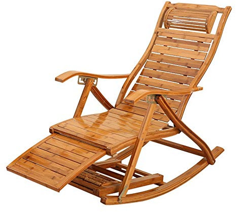 BUJOG Schaukelstuhl, klappbare Sonnenliege, Bambus-Liegestuhl, Outdoor-Liegestuhl, tragbarer Garten-Lounge-Stuhl, Freizeit-Strandstuhl, Terrasse mit Kopfstütze