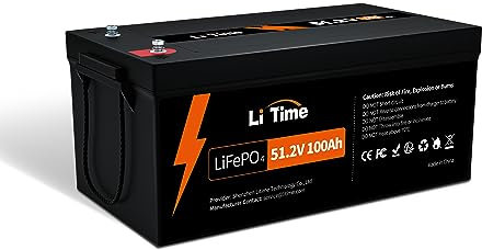 Litime 51,2V 100Ah Batterie Lifepo4, Batterie au Lithium avec 100A BMS et Cellule de Classe A, 4000-15000 Cycles et, 10 Ans de Durée de Vie, Batterie Camping Car Adaptée Aux Maisons Solaires