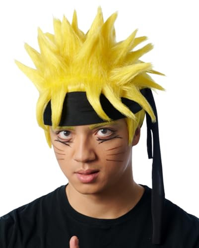 Horror-Shop Gelbe Anime Perücke mit Stirnband