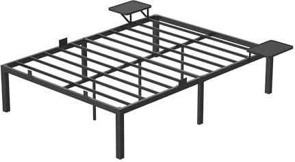 VASAGLE Bett 140 x 200 cm, Gästebett mit Aufbewahrungsregalen, Doppelbett, Bettgestell aus Metall, Bettrahmen, Metallbett, einfache Montage, klassikschwarz RMB094B01