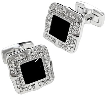 Mr.Van - Gemelos negros de cristal esmaltado, para hombre, diseño cuadrado, clásico, para negocios, boda, fiesta, estilo elegante, 16*16mm, Base de metal rodiada, Cristal