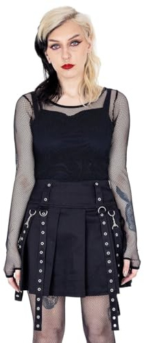 Heartless Minirock Louella Goth Nieten Ösen Gothic Riemen Plissee Strapsen, Größe:XXL