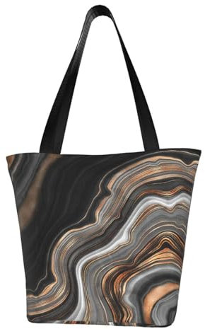 BeNtli Umhängetasche, Canvas Tote Große Tasche Damen Casual Handtasche Wiederverwendbare Einkaufstaschen,Eleganter schwarzer Marmor mit Gold- und Kupferadern