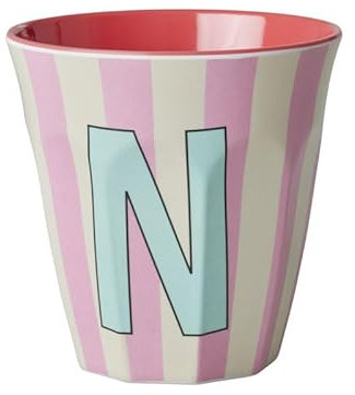 Rice Melamin Becher medium gestreift mit Buchstaben, Modell für Junge Blau-Grüntöne, Größe 9 x 9 cm (N Mädchen)