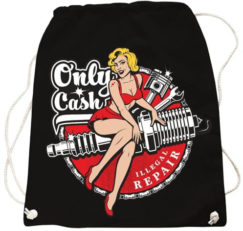 Rucksack Tasche Beutel Rockn Roll Motiv only Cash illegal Repair Dollar Custom