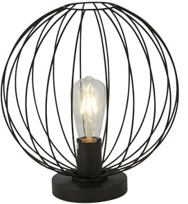 Licht-Erlebnisse Tischleuchte Schwarz E27 32,5 cm hoch Ø 30 cm Kugelschirm Draht Käfig Metall Retro Design Tischlampe Wohnzimmer Nachttischlampe Schlafzimmer