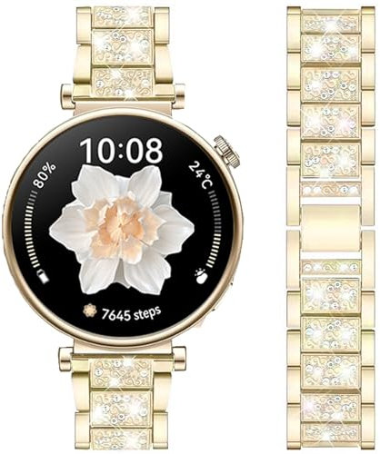DEALELE Cinturino di ricambio compatibile con Huawei Watch GT5 Pro 42 mm / GT5 41 mm / GT4 41 mm / Fossil Women's Gen 6 / Gen 5E 42 mm / Garmin Venu 3S, cinturino di ricambio in metallo con strass da