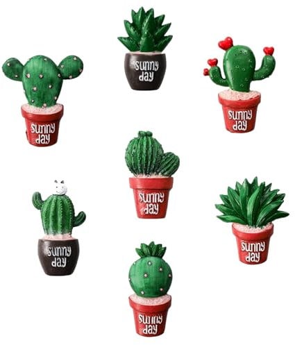 Set of 7 Colorful 3D Cactus Fridge Magnets - Decorative Magnetic Kitchen Accessories for Refrigerator and Whiteboard (Cactus Fridge Magnets)
