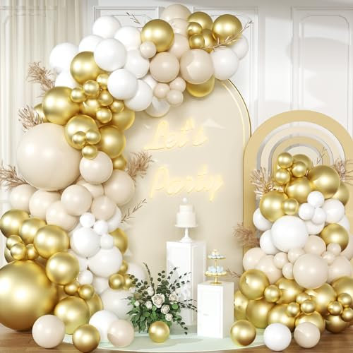 Luftballon Girlande Sandweiß, VUCDXOP 166 Stück Luftballons Bogen Kit, Ballon Arch Kit, Metallic Konfetti Ballons Latex Ballons für Geburtstag Party, Abschlussfeier, Jubiläum,Baby Shower,Hochzeit