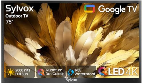 SYLVOX Outdoor TV, 75 Inch 4K QLED Smart TV, Quantum Dot, 2000Nit Ultra Bright QLED Television for Full Sun, Direct-Sun Protection, IP55 Waterproof, Dolby Atmos, with Google Cast, Voice Remote (2024)