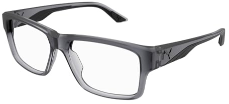 Puma Brille mit Sehstärke für Unisex optional mit Sonnenbrillentönung oder Blaulichtfilter, Rechteckig, gefertigt im Spritzgussverfahren, Modell: PU0446O (inklusive Brillenetui)