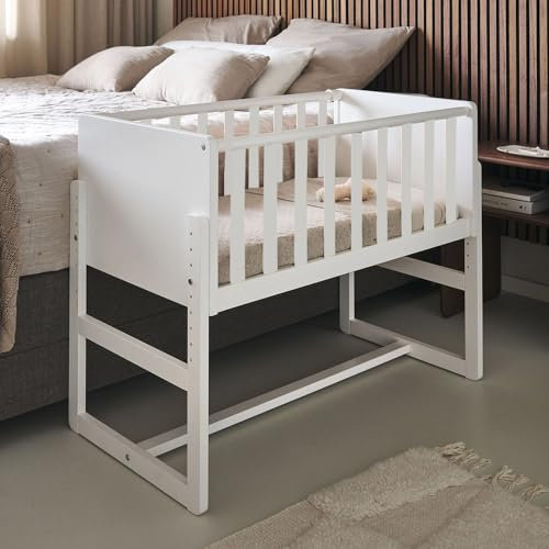 Petite Amélie Beistellbett Baby 40x90 cm - Mutter und Baby schlafen beinander - Babybett für nächliches Füttern - Höhenverstellbar in 9 Stufen - Auch für Boxspringbett - Weiss