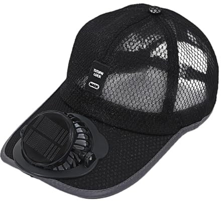 scyca Baseball Cap with Solar Fan | Breathable Solar Powered Fan Hat Unisex Fan Hat Solar Powered Cooling Baseball Hat Summer UV Protection Sun Hat | Solar Powered/USB Charging Black