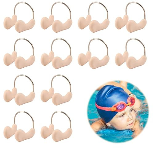 Hugfads Ensemble de 12 Pinces,Nez en Silicone pour Natation, Confortables et Étanches, Idéales pour la Natation et Les Sports Aquatiques, Couleur Beige
