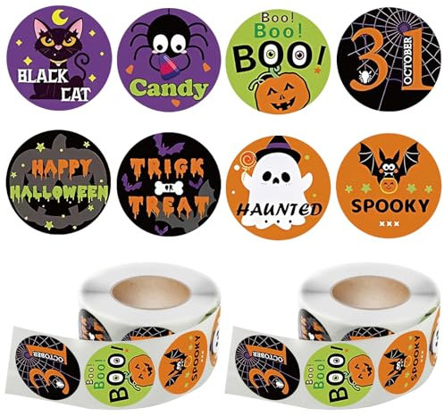 Rotolo di adesivi Halloween per bambini da 1000 pezzi, carino 1000 rotoli di adesivi Rotolo di adesivi Halloween per adulti,Cute Halloween Stickers 8 Design Halloween Vinyl Roll Stickers(2.5cm)
