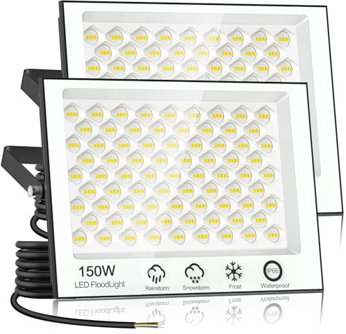 papasbox 2 pezzi 150W faretto LED all'aperto | proiettore LED 6500K bianco freddo faretto led esterno IP66 impermeabile proiettore LED per giardino esterno campo sportivo